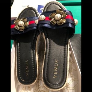 Venus, never worn blue, flowered jewel slip-on